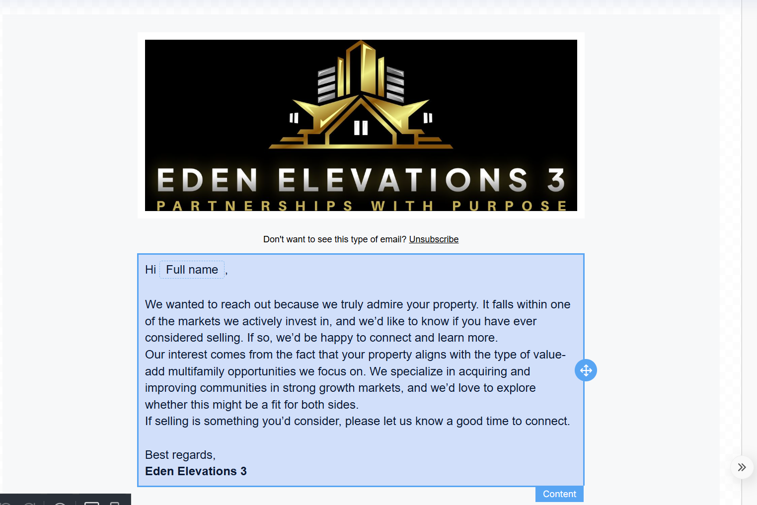 Property acquisition email campaign